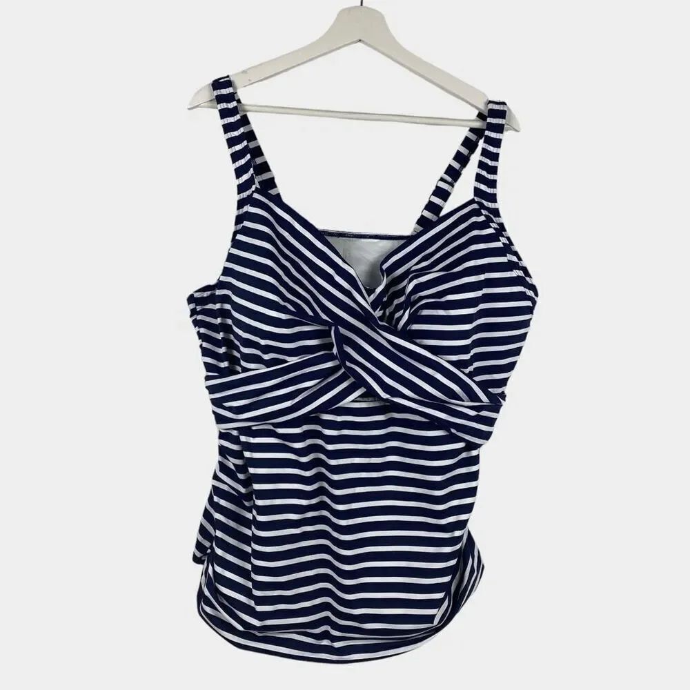 Lands' End Blue & White Underwire Tankini Top Size 24W DDD NEW